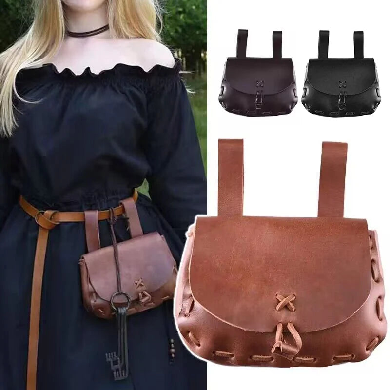 Medieval Viking style waist bag, leather coin purse - 3 colors - fjornval