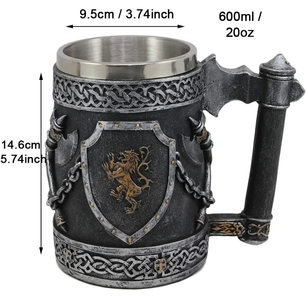 Medieval Mug - English Lion, shields and crossed axes - fjornval