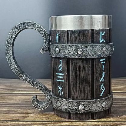 Viking symbolism, runes mug featuring authentic rune engravings on a durable stainless steel barrel-style design.