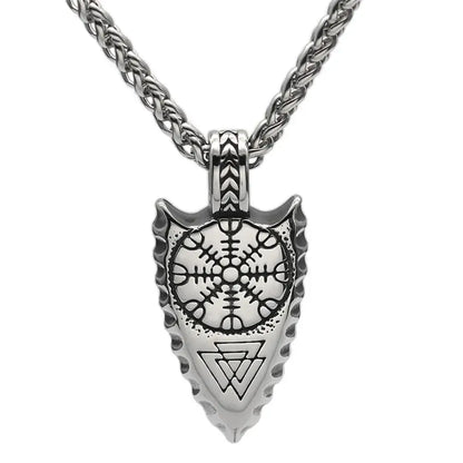 Norse Spear-shaped necklace, Valknut & Helm of Awe
