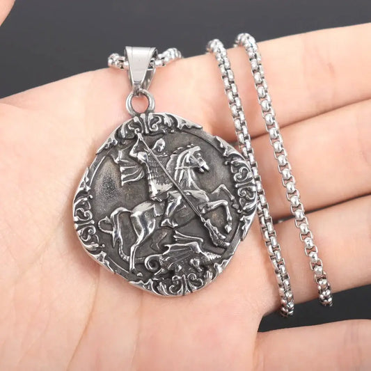 Knight riding a horse necklace