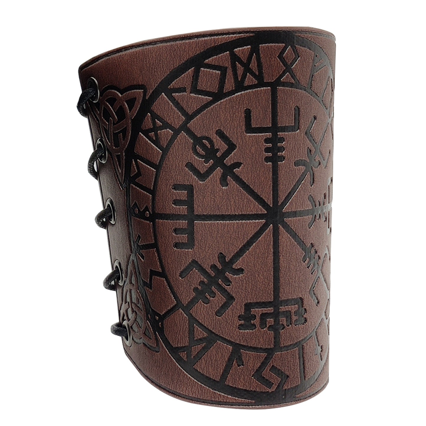 Nordic Viking embossed Vegvisir sumbol leather wristband armband - fjornval