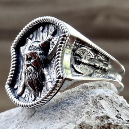 Viking double axe & Viking warrior steel ring - fjornval