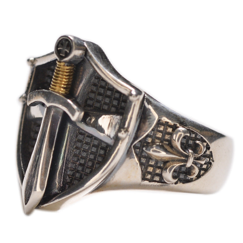 Medieval Retro Style Sword on Shield Ring - fjornval